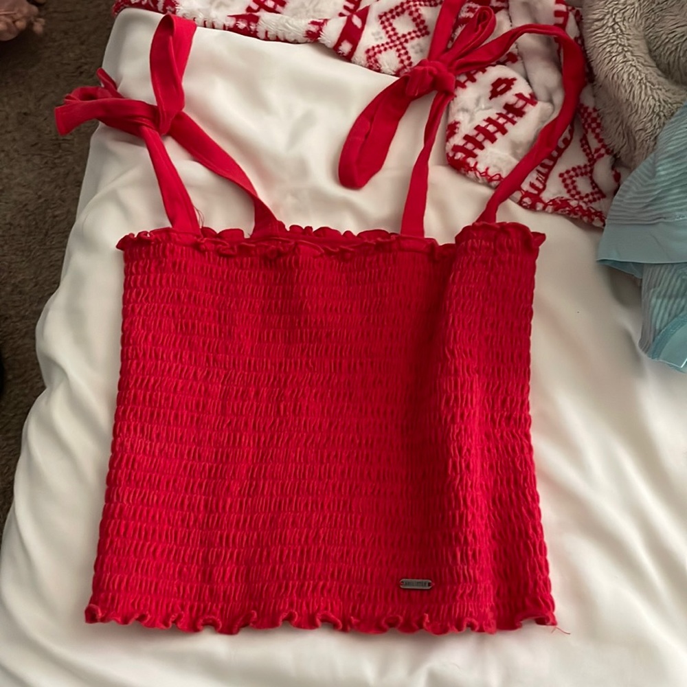 hollister red ruched tie crop top